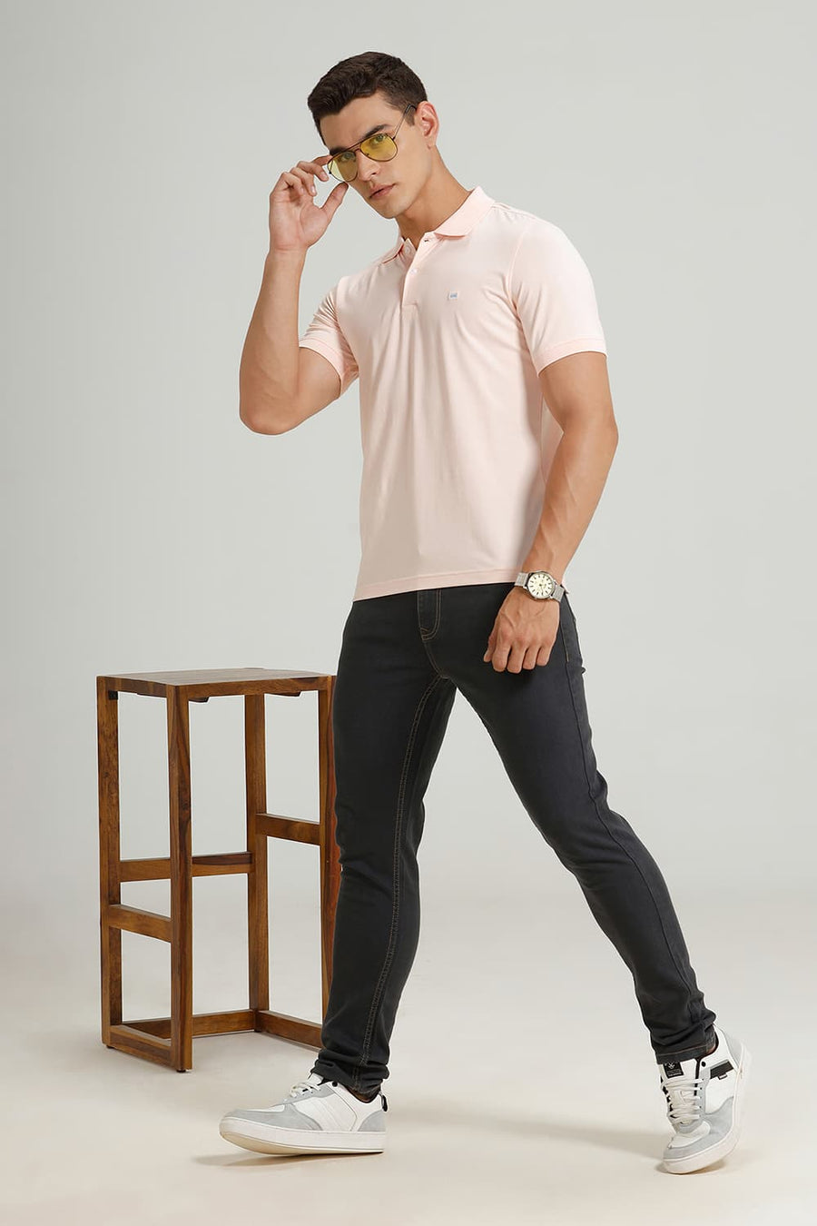 BASICS REGULAR FIT MISTY ROSE COTTON STRETCH POLO T-SHIRT