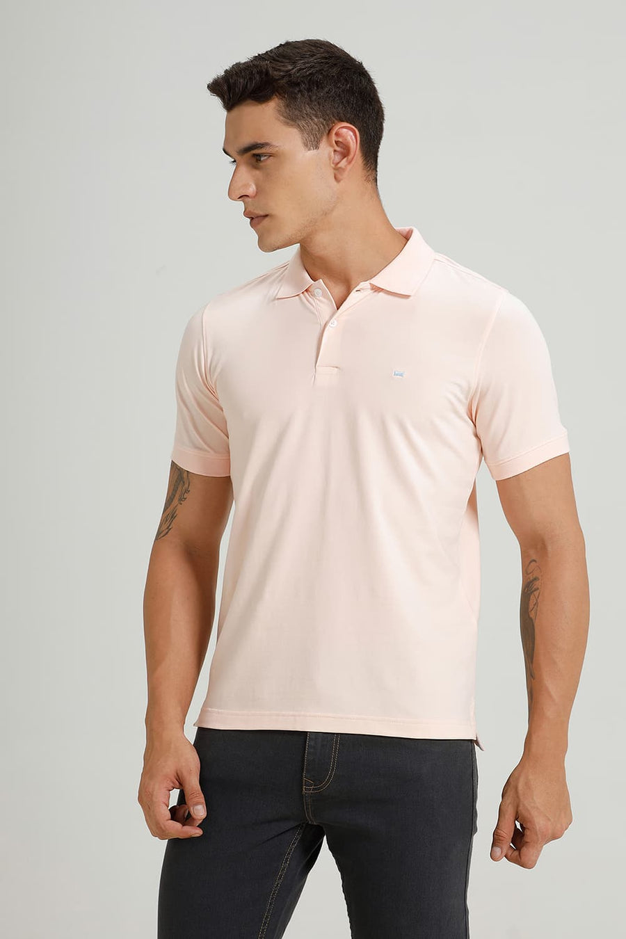 BASICS REGULAR FIT MISTY ROSE COTTON STRETCH POLO T-SHIRT