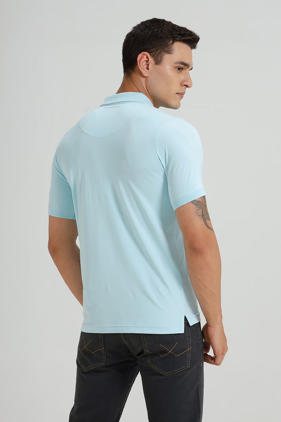 BASICS REGULAR FIT BLUE GLOW COTTON STRETCH POLO T-SHIRT