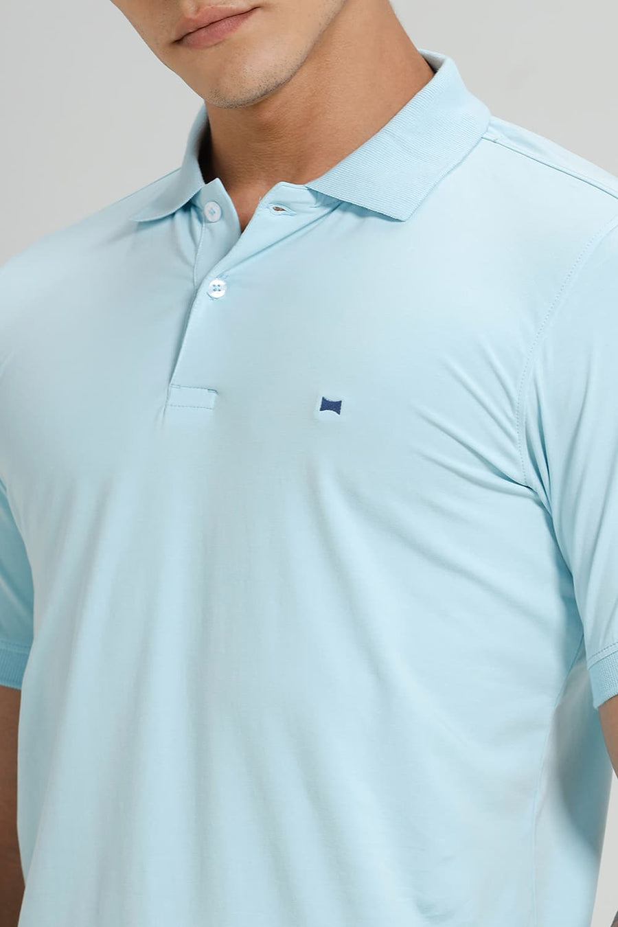 BASICS REGULAR FIT BLUE GLOW COTTON STRETCH POLO T-SHIRT