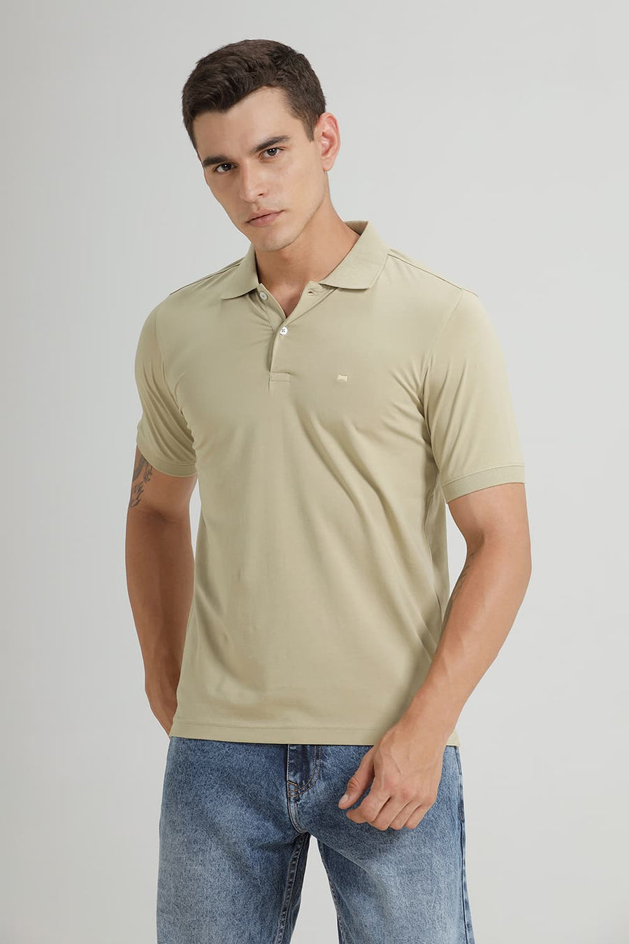 BASICS REGULAR FIT BAY WATER COTTON STRETCH POLO T-SHIRT