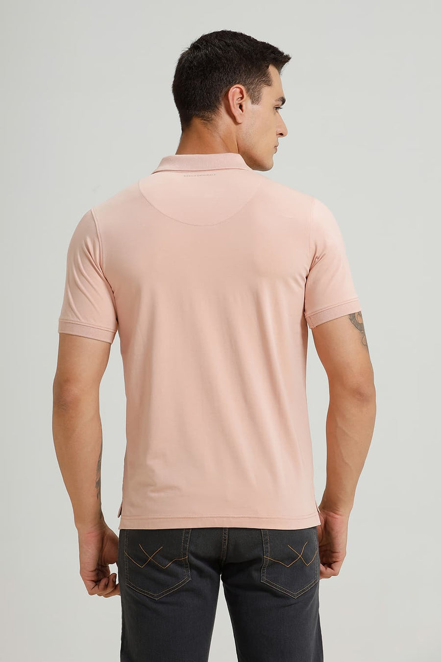 BASICS REGULAR FIT DUSTY CORAL COTTON STRETCH POLO T-SHIRT