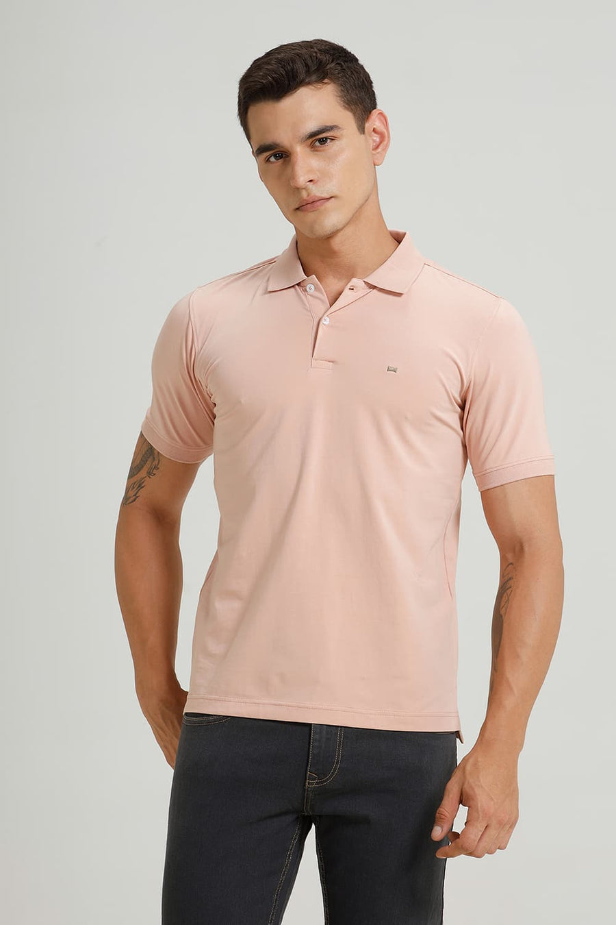 BASICS REGULAR FIT DUSTY CORAL COTTON STRETCH POLO T-SHIRT