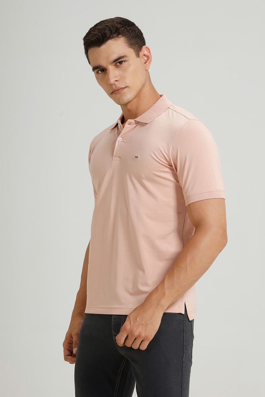 BASICS REGULAR FIT DUSTY CORAL COTTON STRETCH POLO T-SHIRT