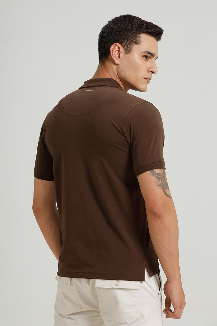 BASICS REGULAR FIT DUSTY CORAL COTTON STRETCH POLO T-SHIRT