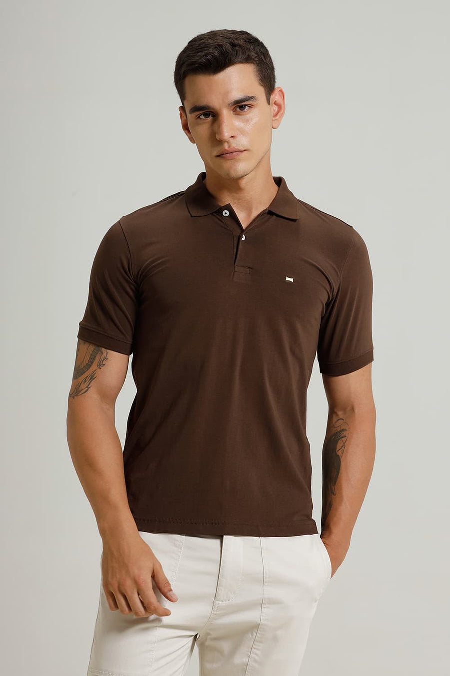 BASICS REGULAR FIT DUSTY CORAL COTTON STRETCH POLO T-SHIRT
