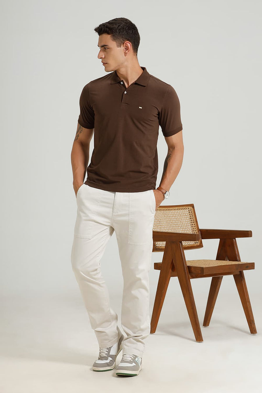BASICS REGULAR FIT DUSTY CORAL COTTON STRETCH POLO T-SHIRT