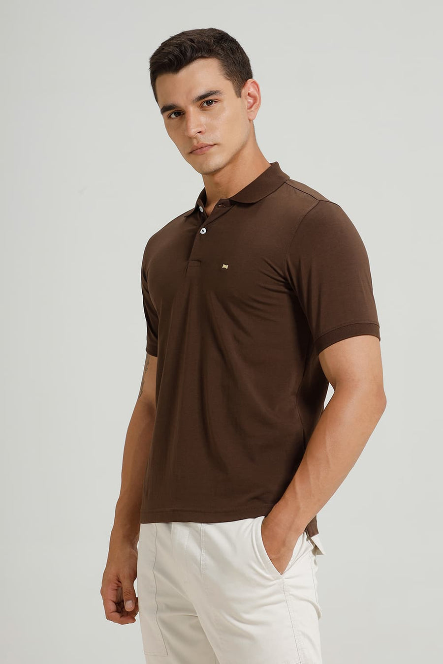 BASICS REGULAR FIT DUSTY CORAL COTTON STRETCH POLO T-SHIRT