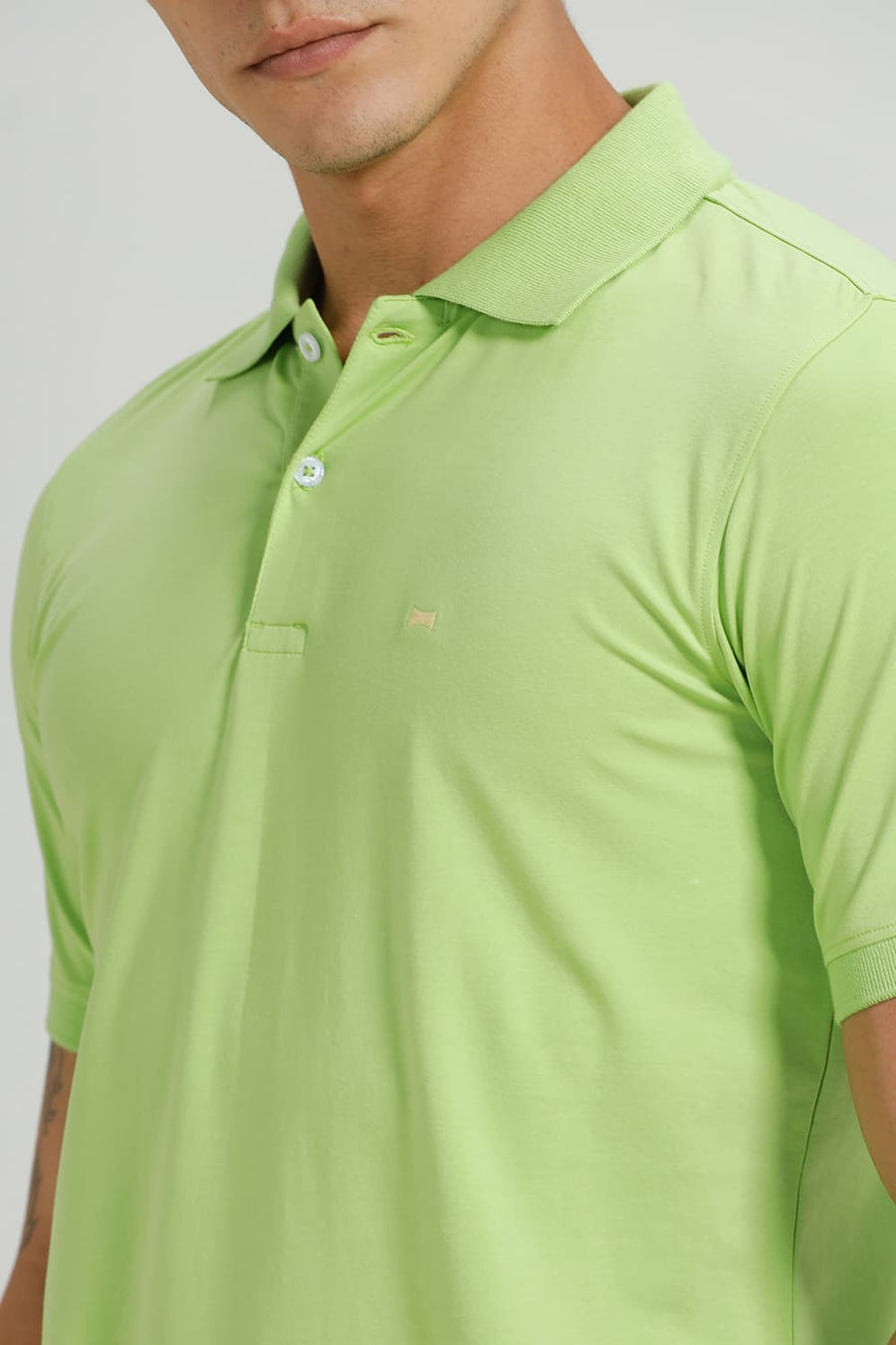 BASICS REGULAR FIT LIME GREEN COTTON STRETCH POLO T-SHIRT