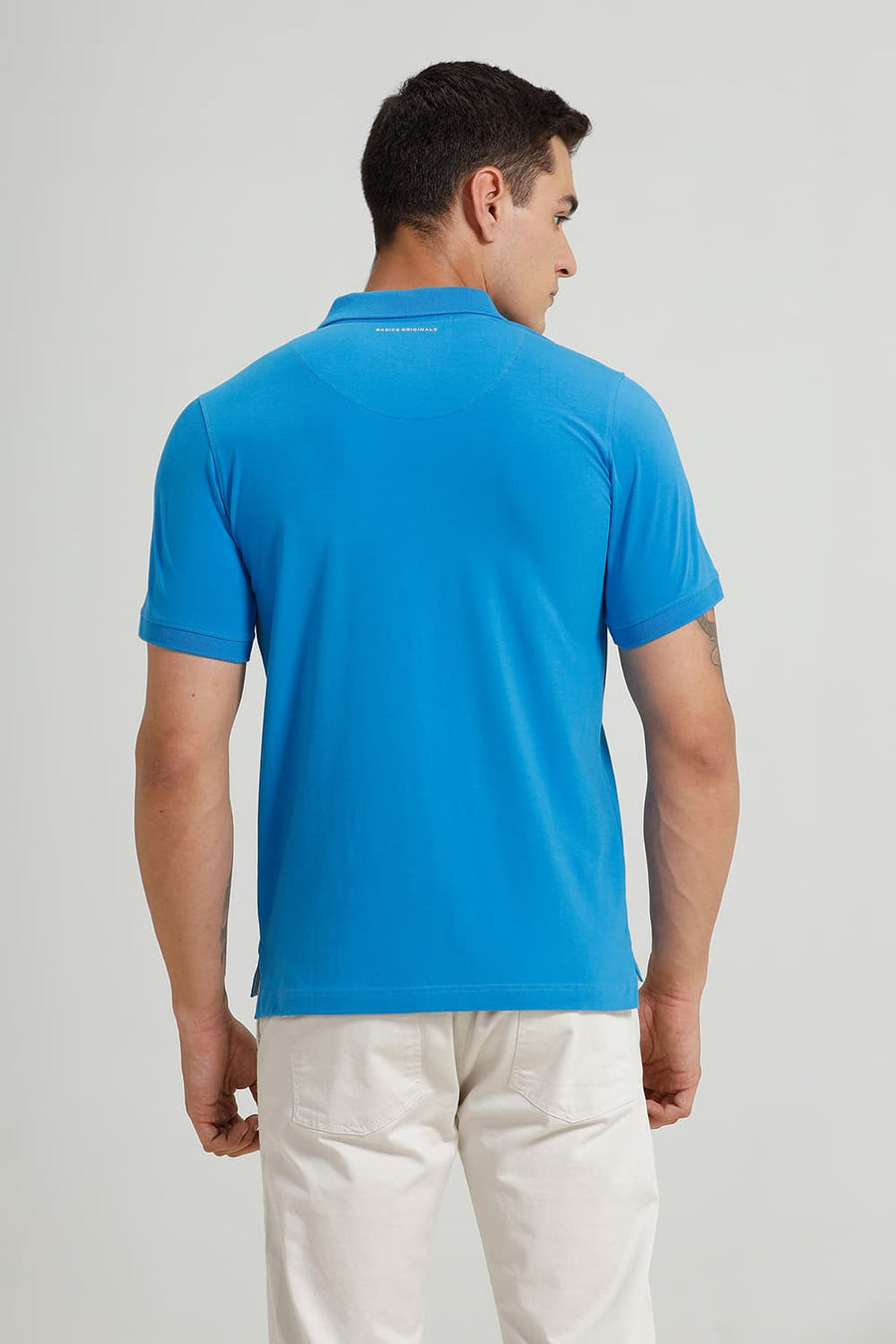 BASICS REGULAR FIT INDIGO BUNTING COTTON STRETCH POLO T-SHIRT