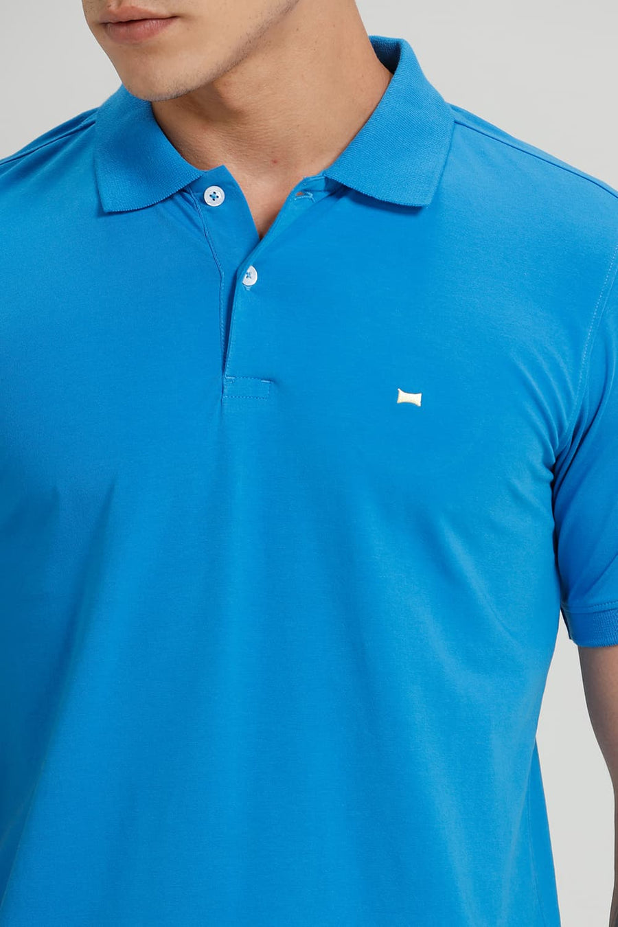 BASICS REGULAR FIT INDIGO BUNTING COTTON STRETCH POLO T-SHIRT