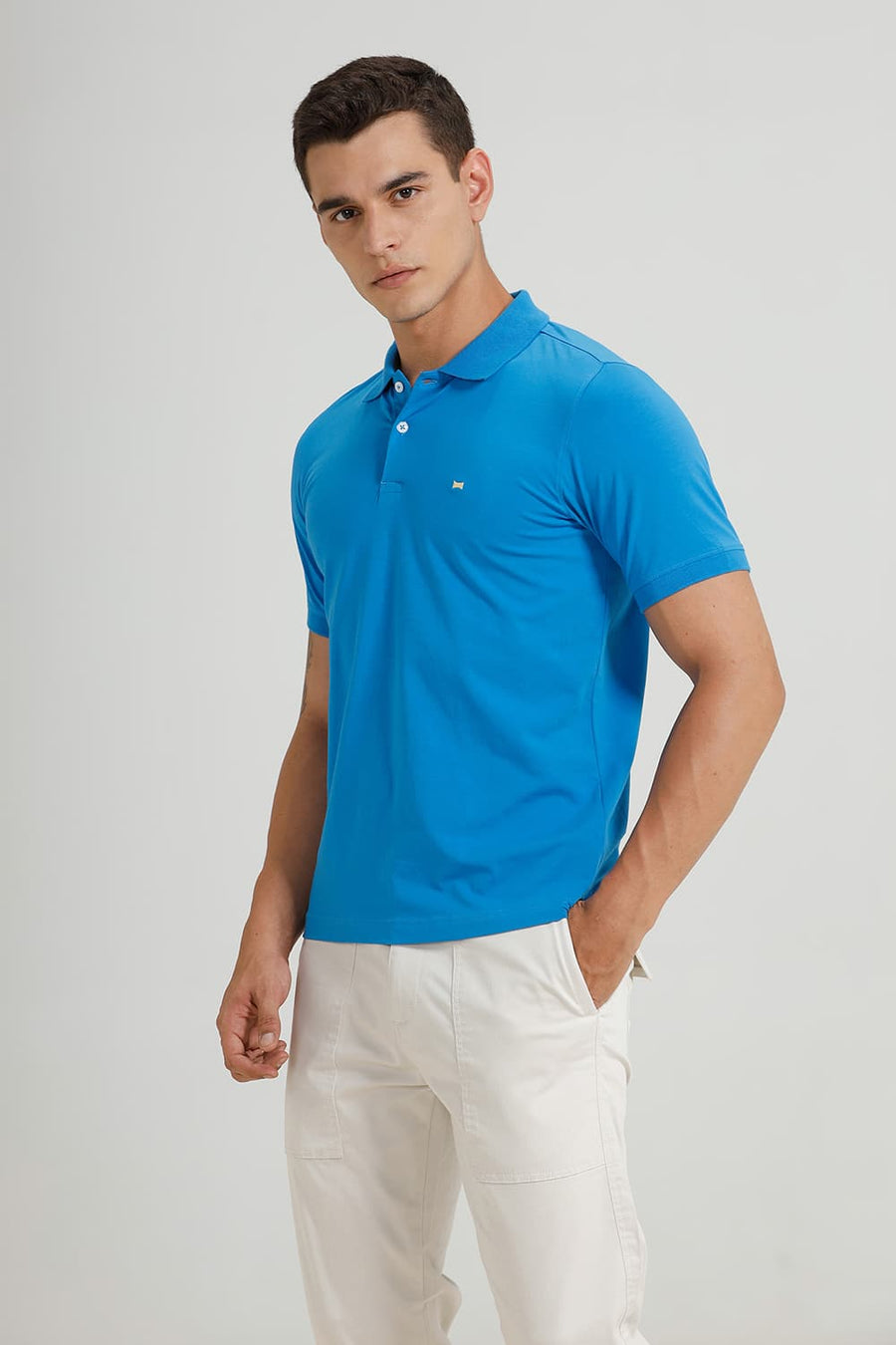 BASICS REGULAR FIT INDIGO BUNTING COTTON STRETCH POLO T-SHIRT
