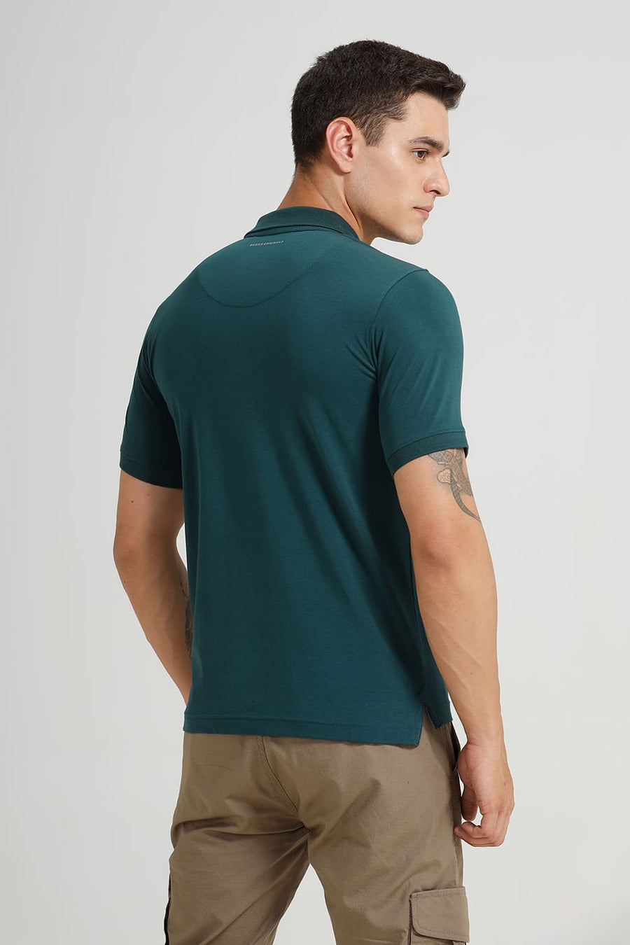 BASICS REGULAR FIT DARK SEA COTTON STRETCH POLO T-SHIRT