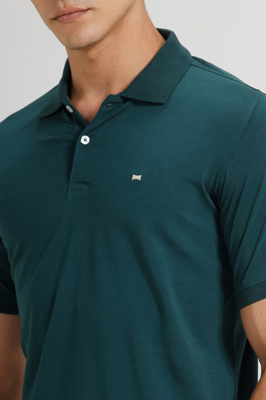 BASICS REGULAR FIT DARK SEA COTTON STRETCH POLO T-SHIRT