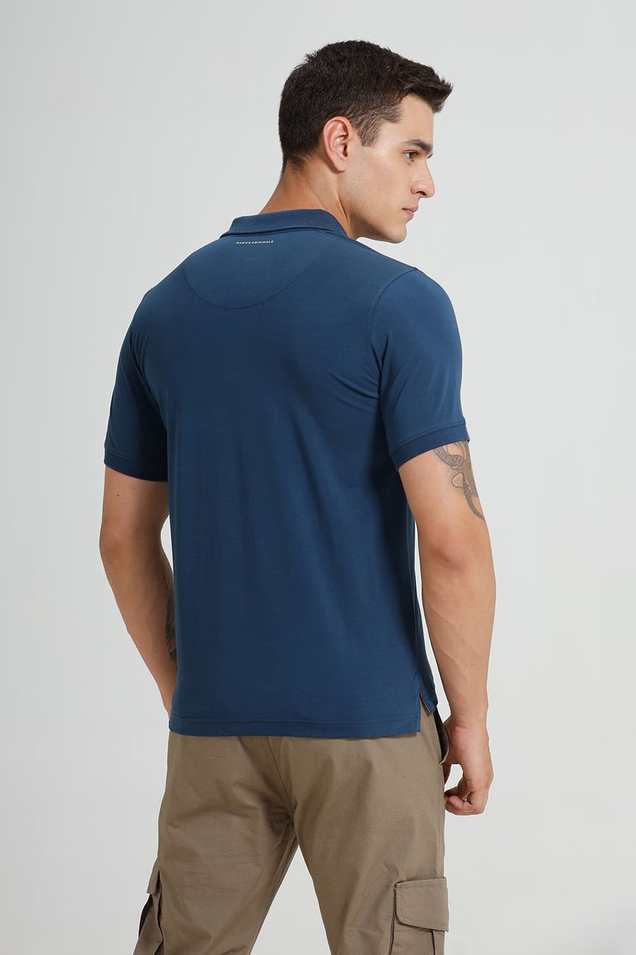 BASICS REGULAR FIT TITAIN NAVY COTTON STRETCH POLO T-SHIRT