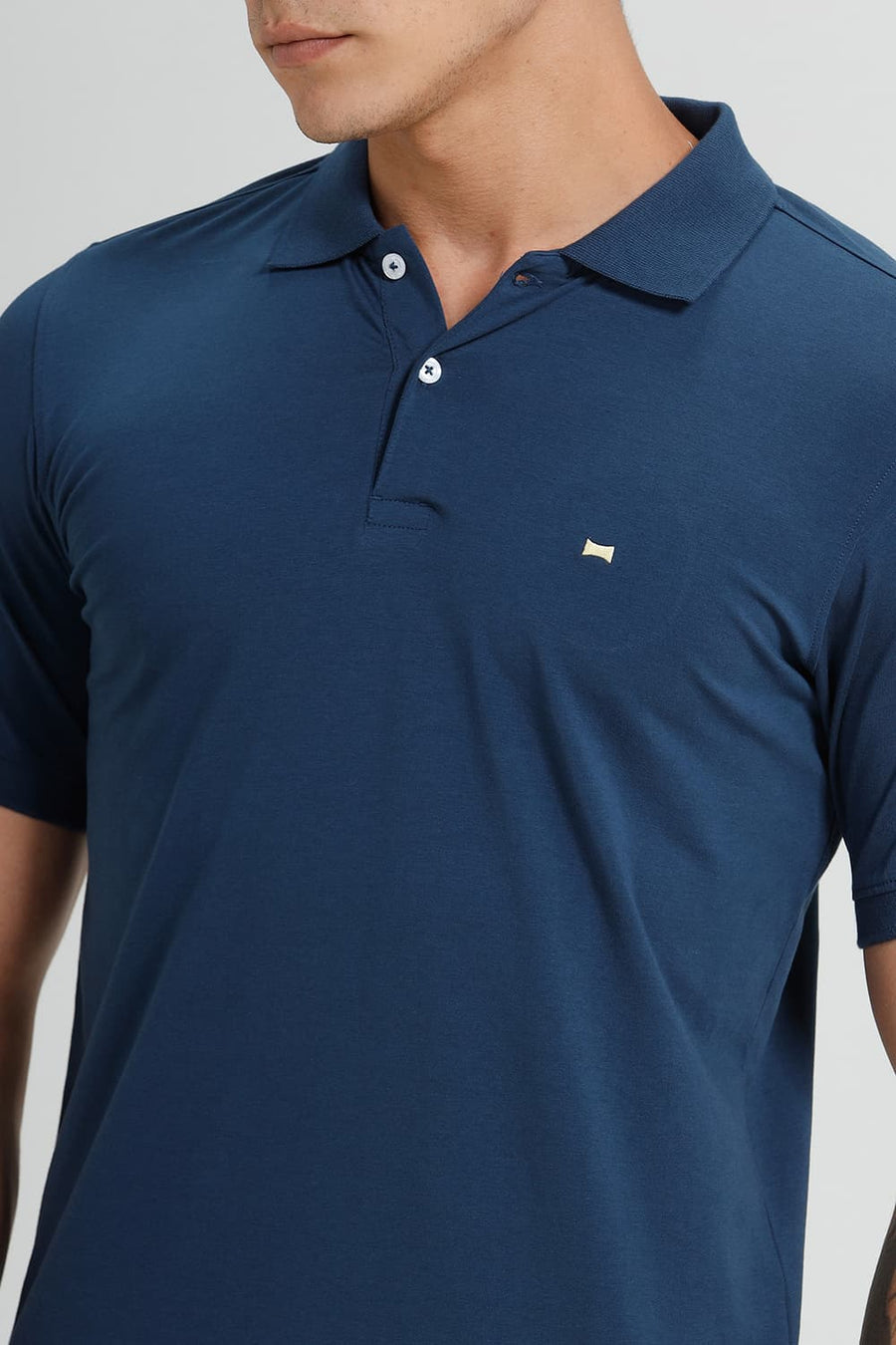 BASICS REGULAR FIT TITAIN NAVY COTTON STRETCH POLO T-SHIRT