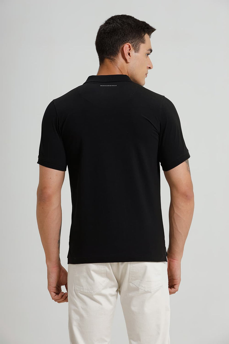 BASICS REGULAR FIT BLACK BEAUTY COTTON STRETCH POLO T-SHIRT