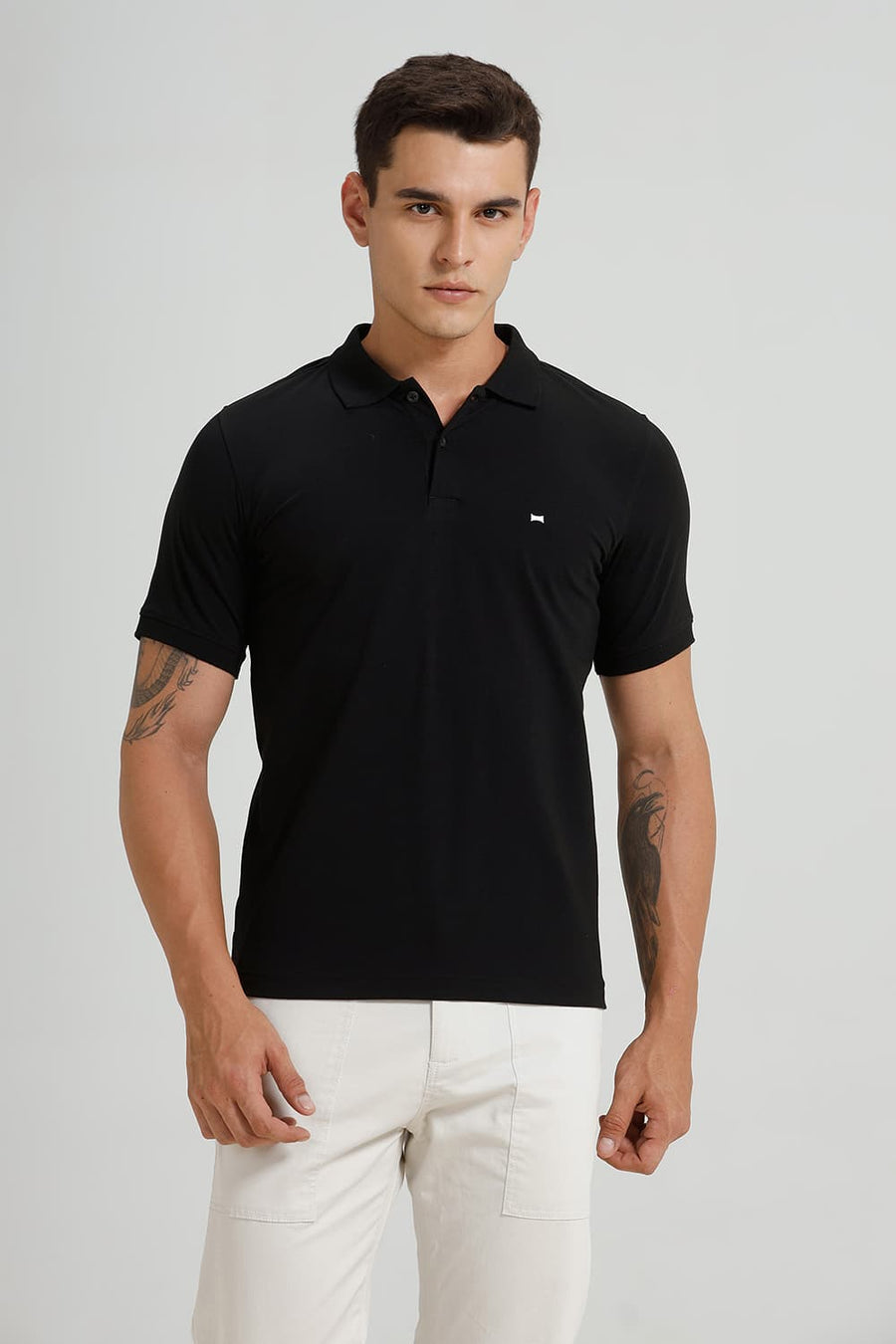 BASICS REGULAR FIT BLACK BEAUTY COTTON STRETCH POLO T-SHIRT