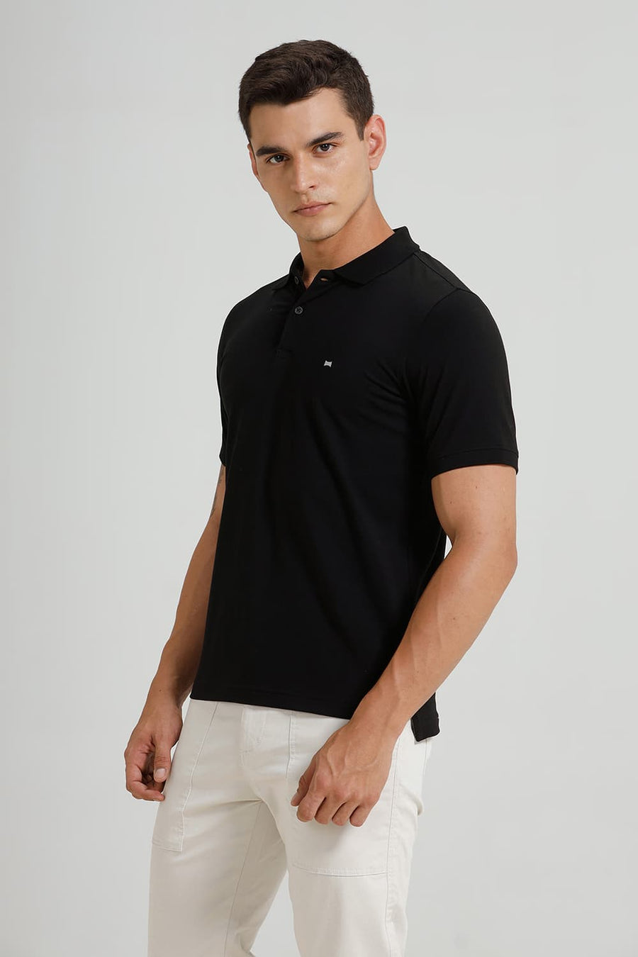 BASICS REGULAR FIT BLACK BEAUTY COTTON STRETCH POLO T-SHIRT