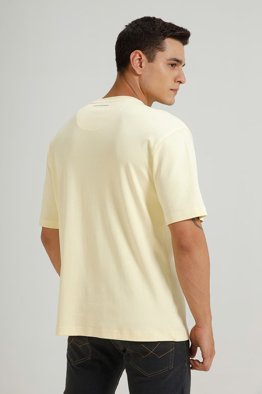 BASICS RELAXED FIT PASTEL YELLOW COTTON CREW T-SHIRT