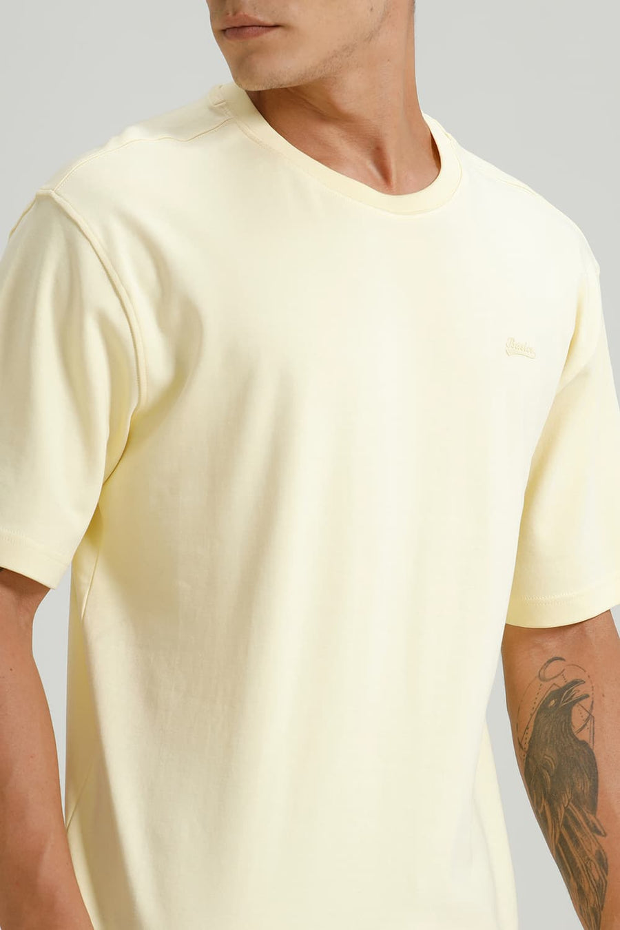 BASICS RELAXED FIT PASTEL YELLOW COTTON CREW T-SHIRT