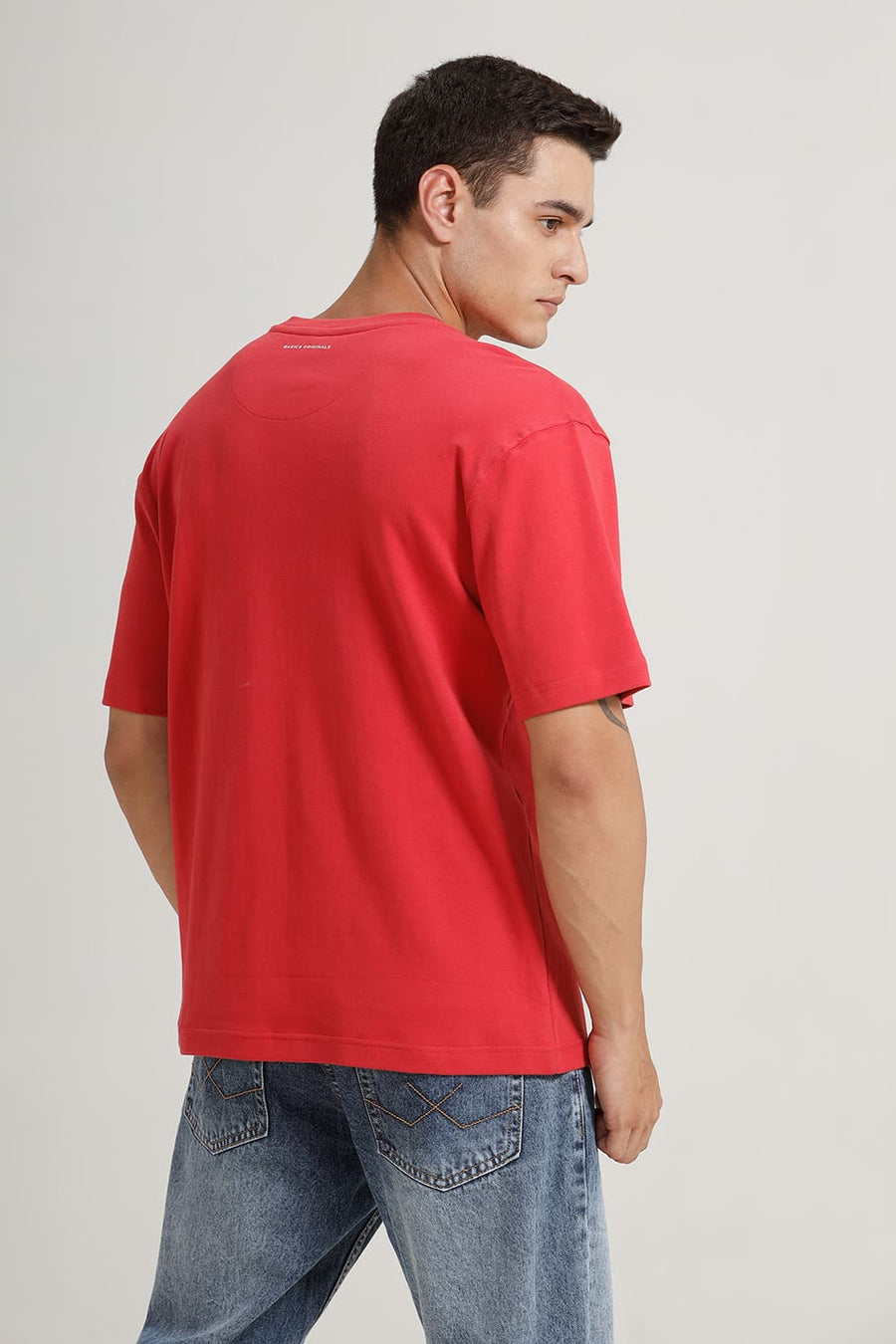BASICS RELAXED FIT ROCOCCO RED COTTON CREW T-SHIRT