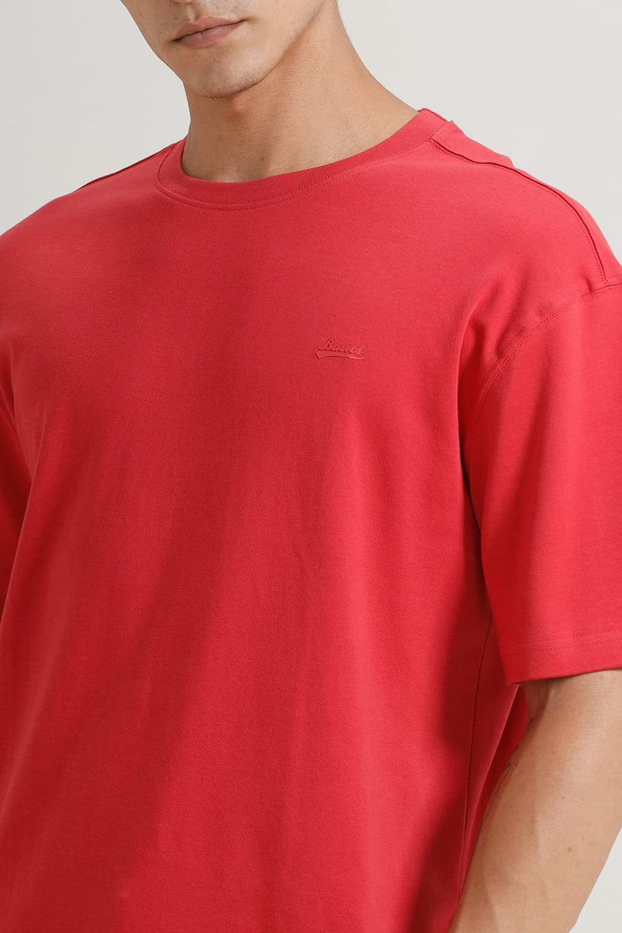 BASICS RELAXED FIT ROCOCCO RED COTTON CREW T-SHIRT