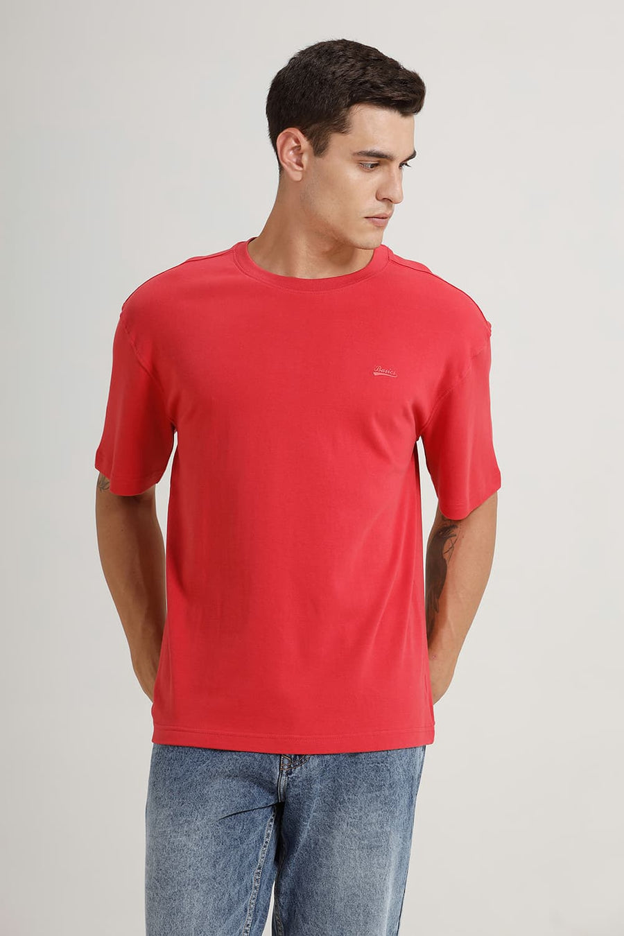 BASICS RELAXED FIT ROCOCCO RED COTTON CREW T-SHIRT