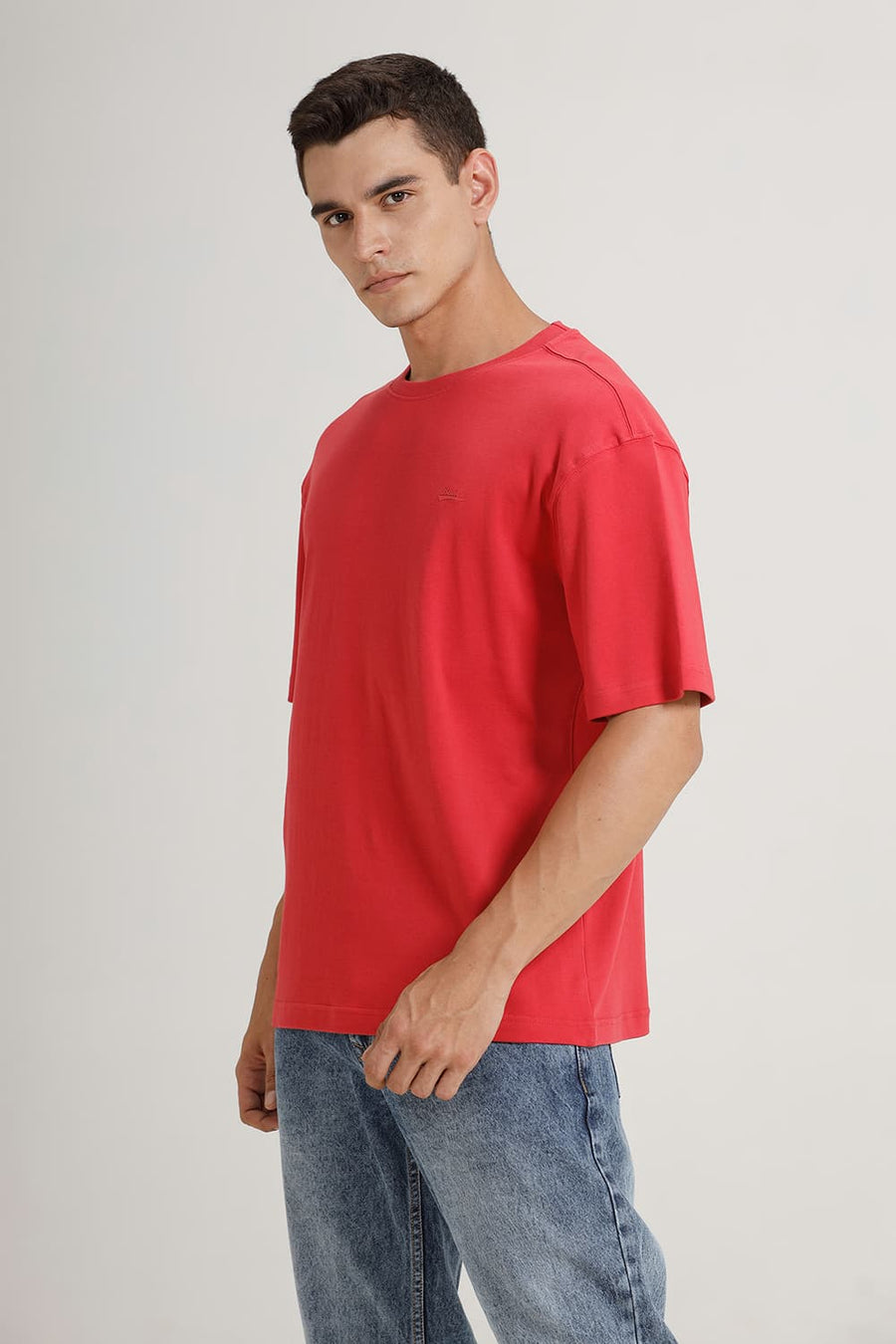 BASICS RELAXED FIT ROCOCCO RED COTTON CREW T-SHIRT