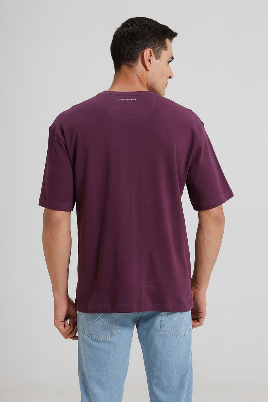 BASICS RELAXED FIT PLUM PURPLE COTTON CREW T-SHIRT
