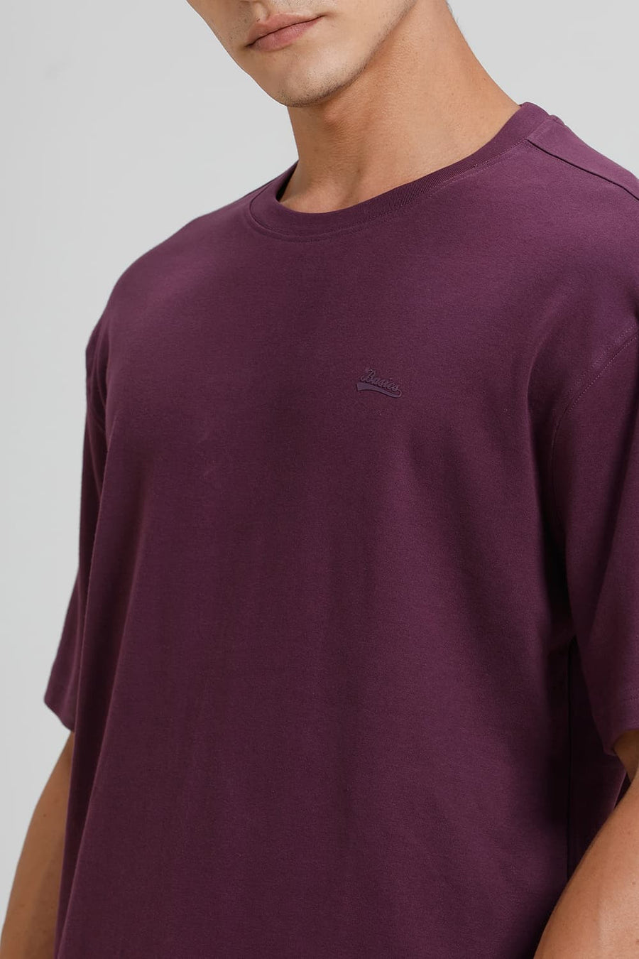 BASICS RELAXED FIT PLUM PURPLE COTTON CREW T-SHIRT