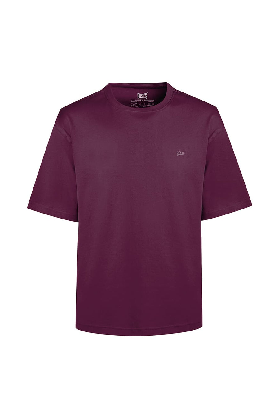 BASICS RELAXED FIT PLUM PURPLE COTTON CREW T-SHIRT