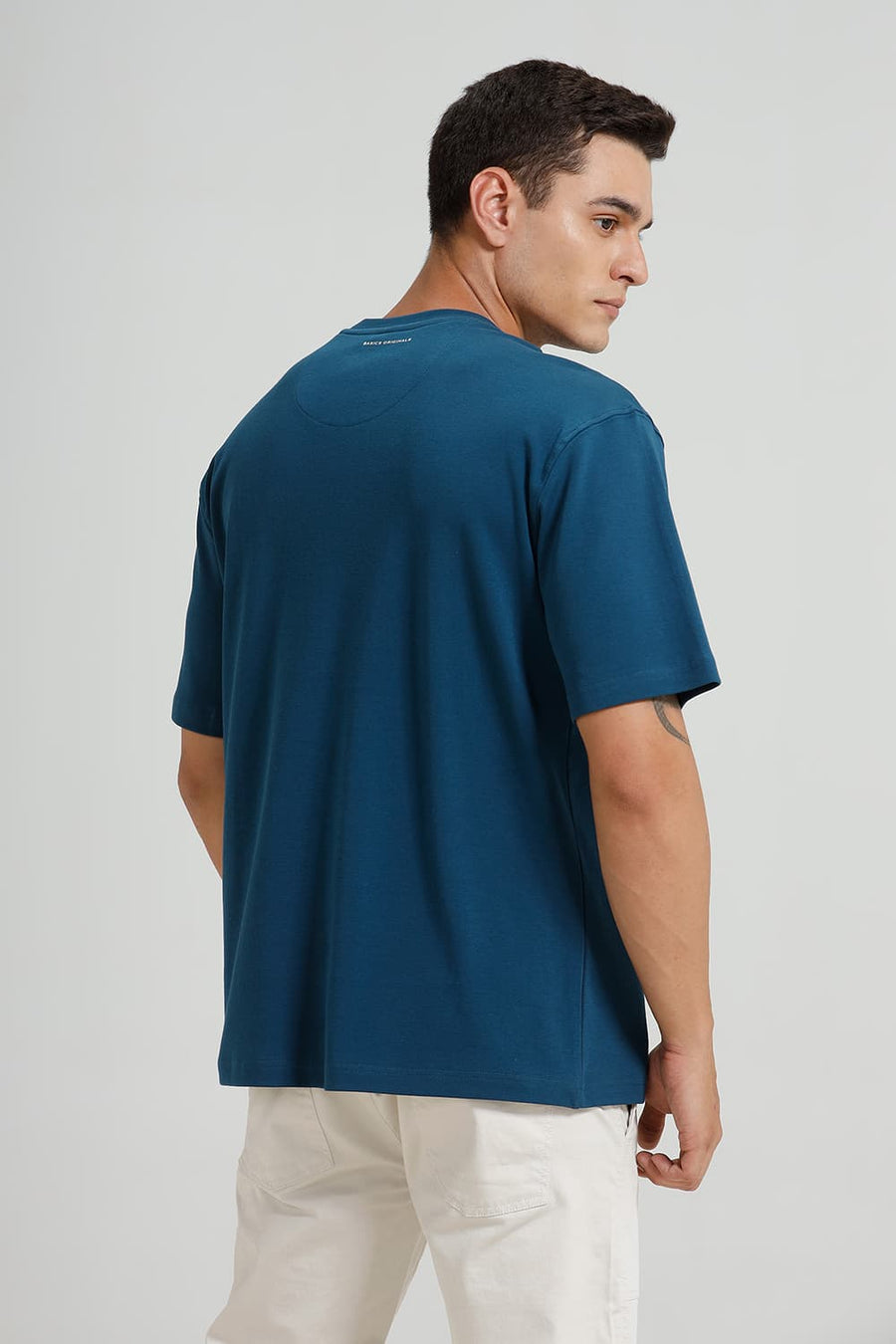 BASICS RELAXED FIT LEGION BLUE COTTON CREW T-SHIRT