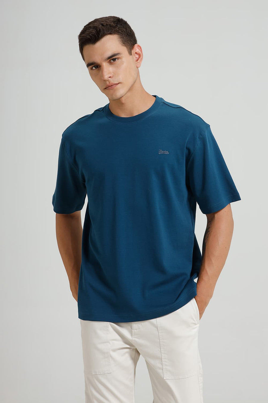 BASICS RELAXED FIT LEGION BLUE COTTON CREW T-SHIRT