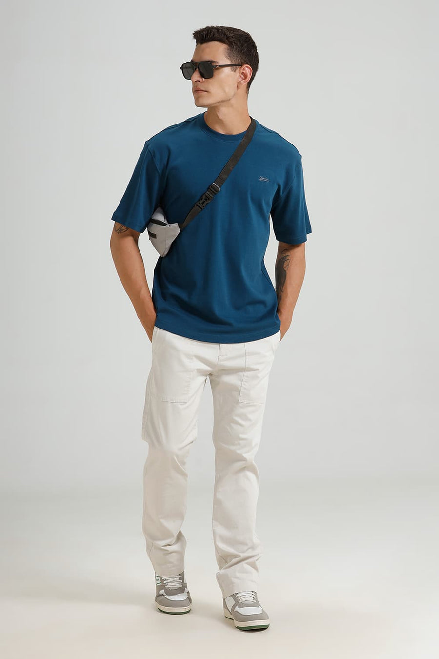 BASICS RELAXED FIT LEGION BLUE COTTON CREW T-SHIRT