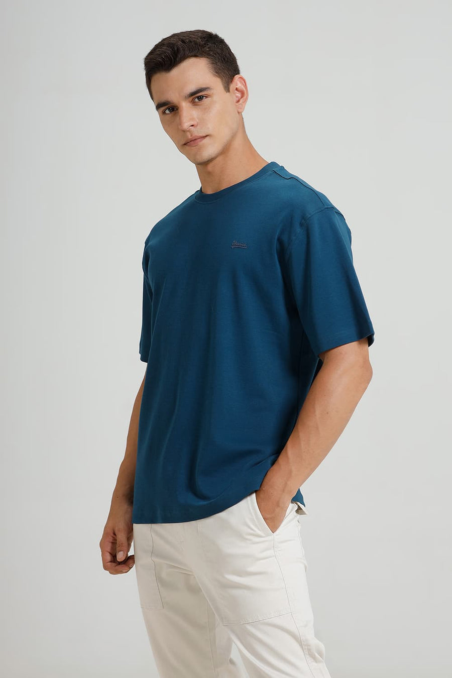 BASICS RELAXED FIT LEGION BLUE COTTON CREW T-SHIRT