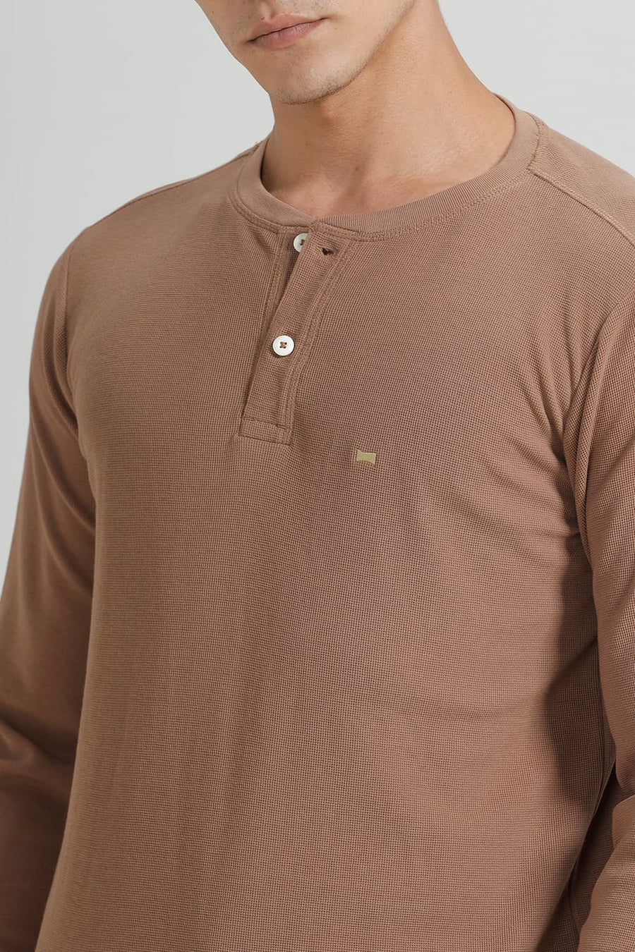 BASICS REGULAR FIT TIGERS EYE COTTON POLYESTER HENLEY T-SHIRT