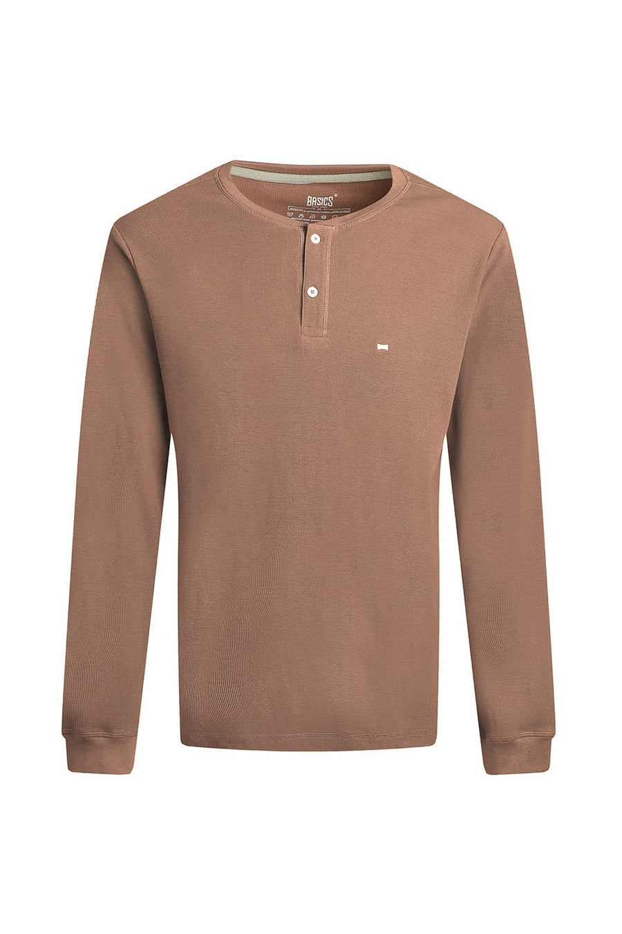 BASICS REGULAR FIT TIGERS EYE COTTON POLYESTER HENLEY T-SHIRT