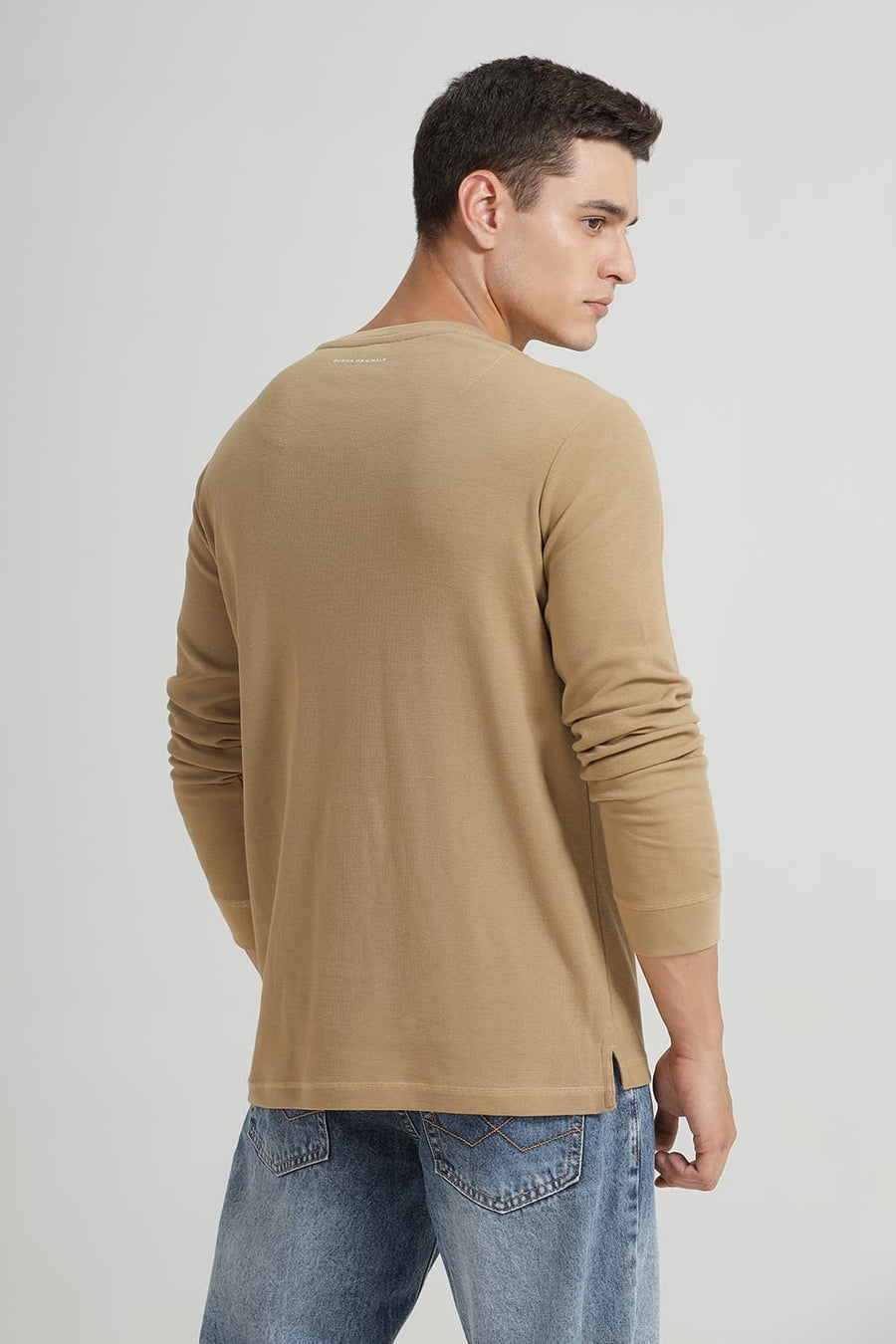 BASICS REGULAR FIT LARK COTTON POLYESTER HENLEY T-SHIRT