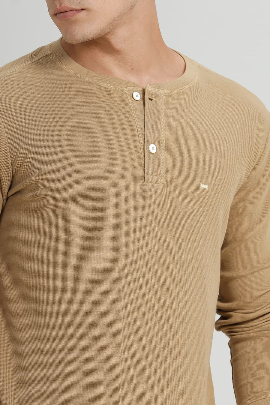 BASICS REGULAR FIT LARK COTTON POLYESTER HENLEY T-SHIRT