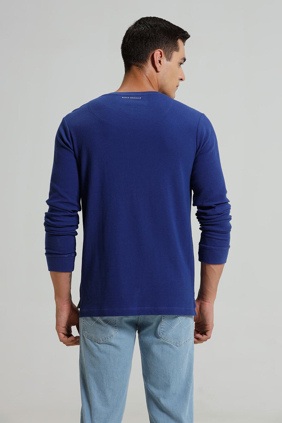 BASICS REGULAR FIT SODALITE BLUE COTTON POLYESTER HENLEY T-SHIRT