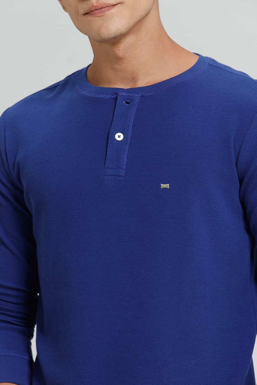BASICS REGULAR FIT SODALITE BLUE COTTON POLYESTER HENLEY T-SHIRT