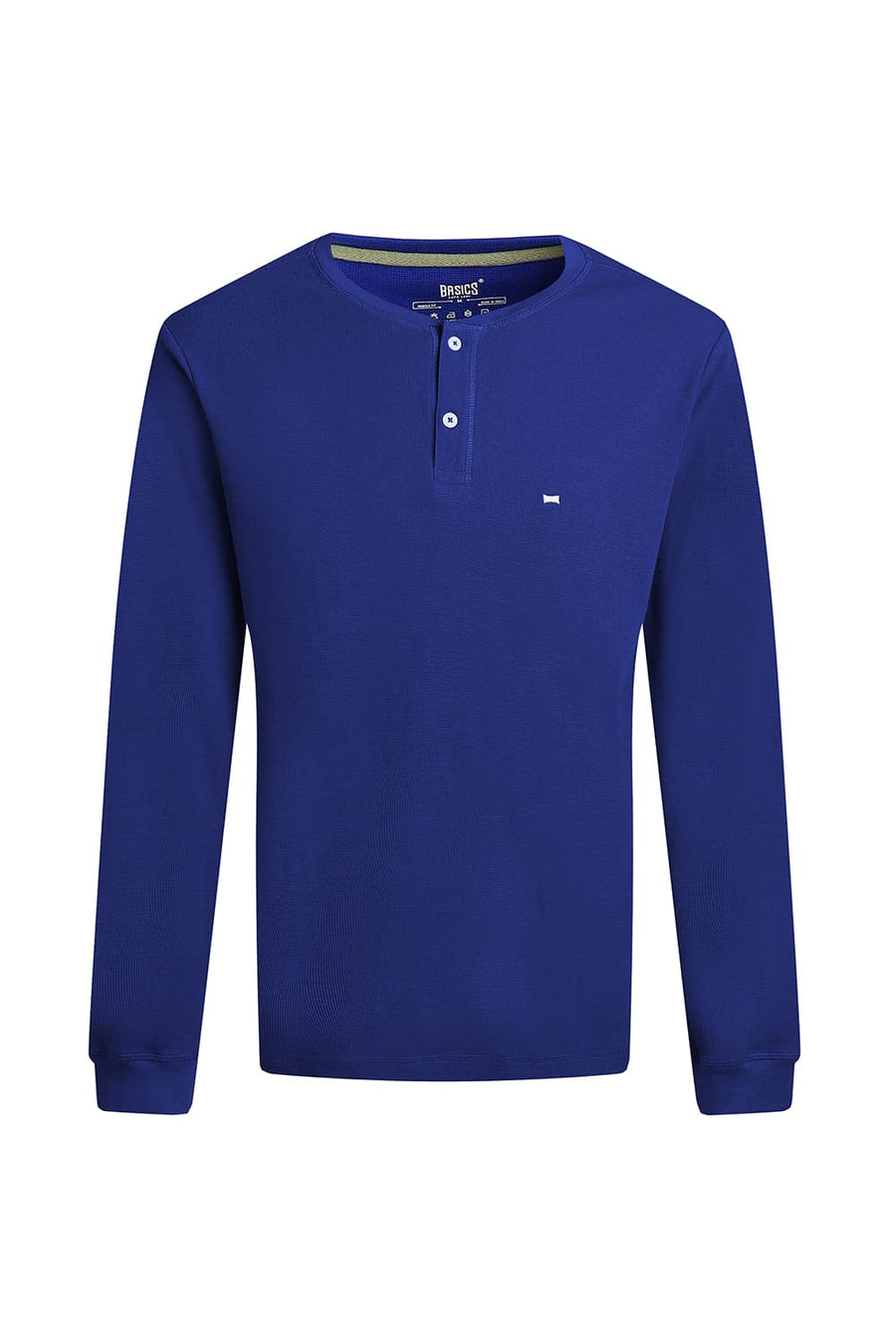 BASICS REGULAR FIT SODALITE BLUE COTTON POLYESTER HENLEY T-SHIRT