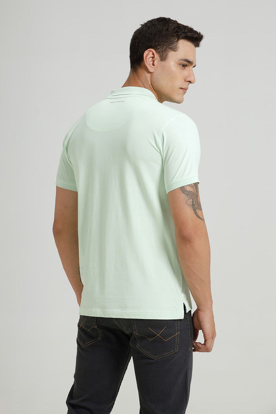 BASICS REGULAR FIT PASTEL GREEN COTTON POLO T-SHIRT