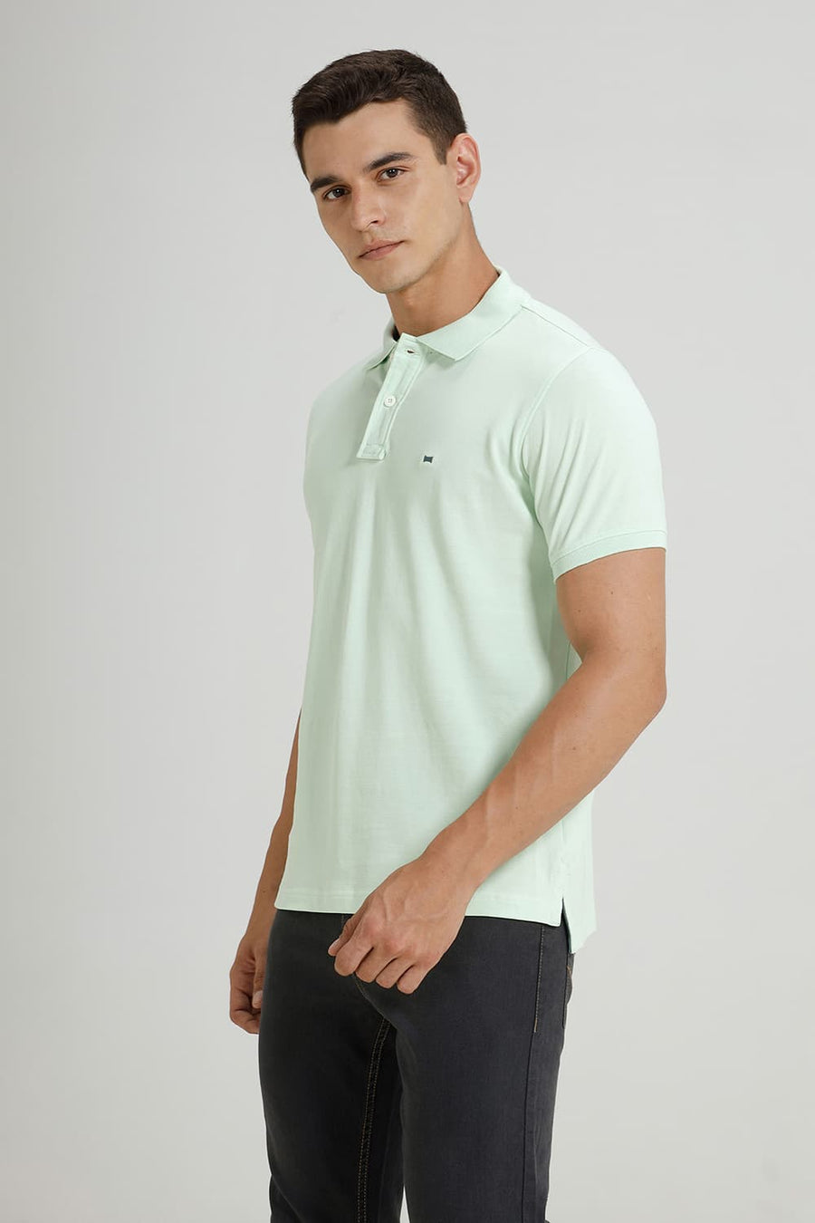 BASICS REGULAR FIT PASTEL GREEN COTTON POLO T-SHIRT