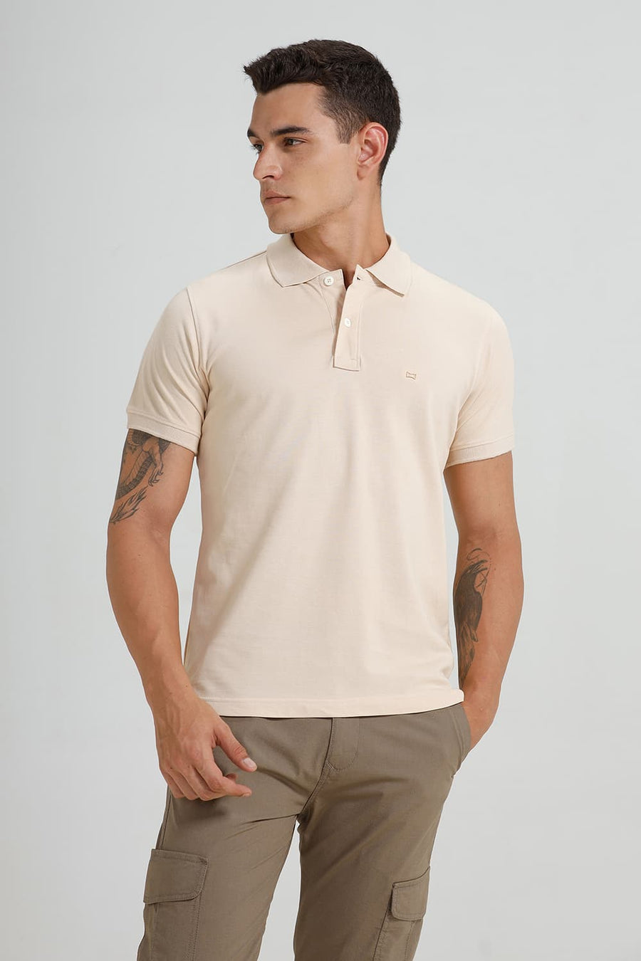 BASICS REGULAR FIT BRAZILIAN SAND COTTON POLO T-SHIRT