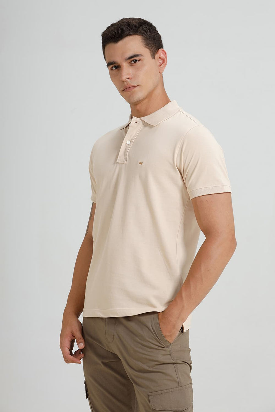 BASICS REGULAR FIT BRAZILIAN SAND COTTON POLO T-SHIRT