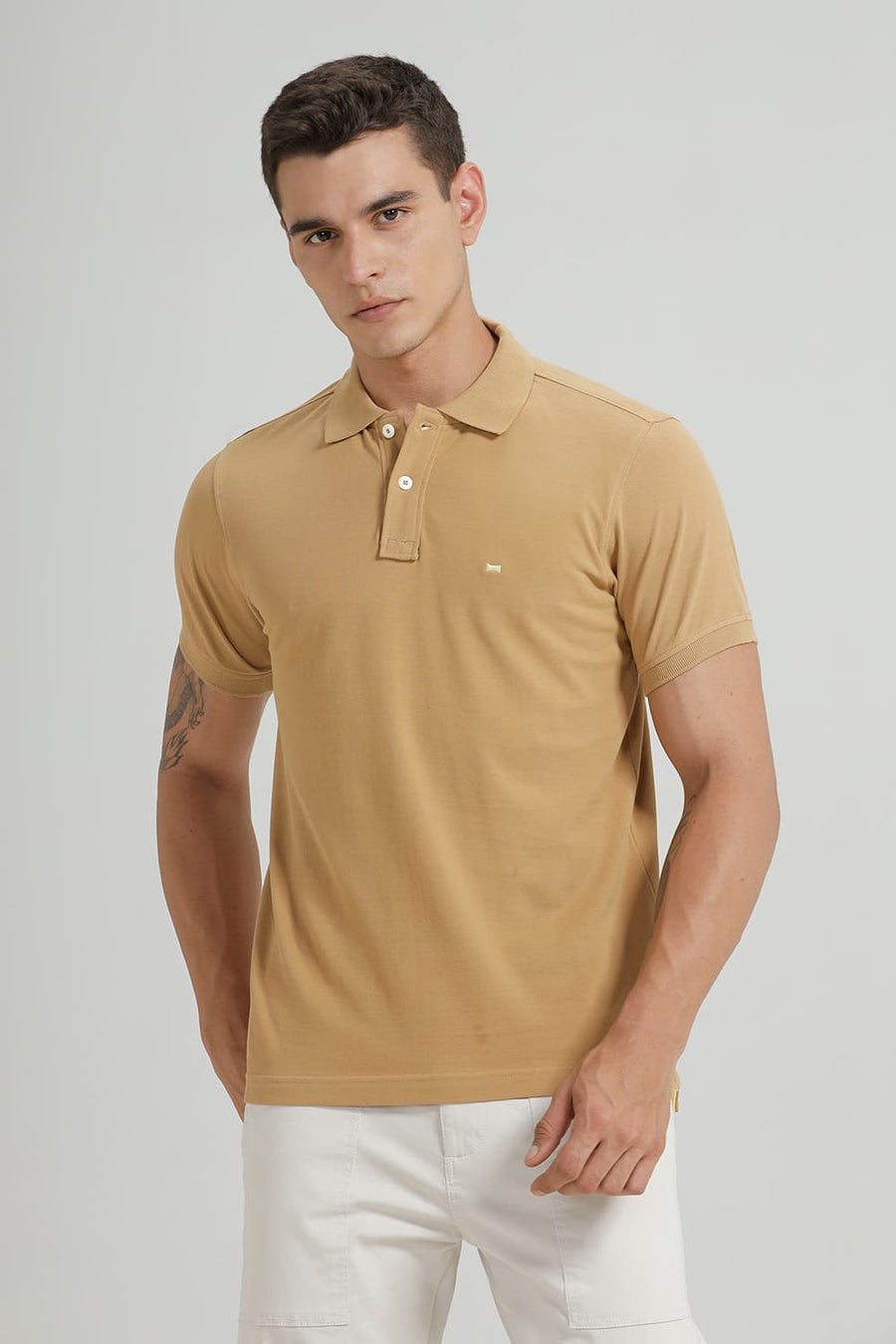 BASICS REGULAR FIT ICED COFFEE COTTON POLO T-SHIRT