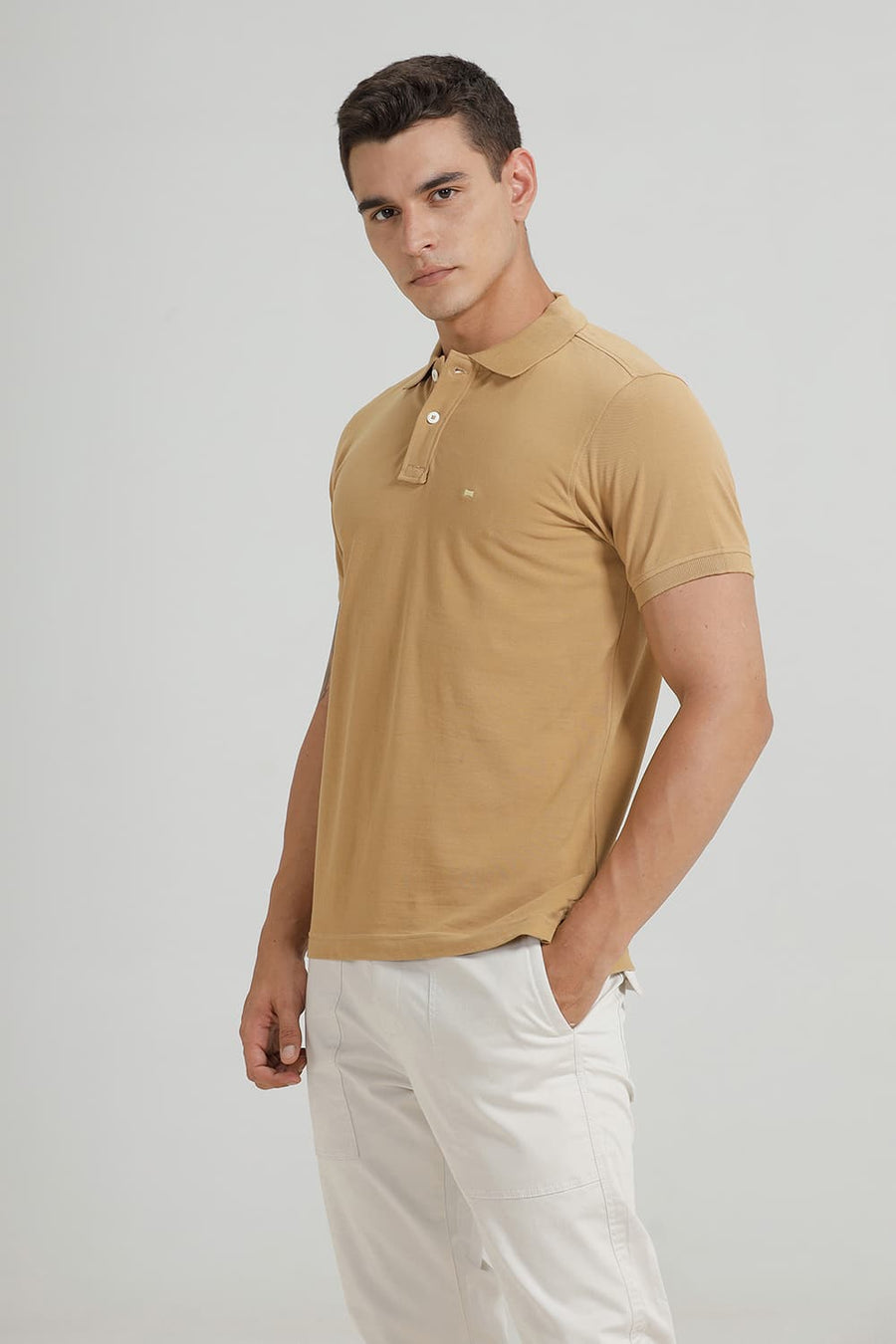 BASICS REGULAR FIT ICED COFFEE COTTON POLO T-SHIRT