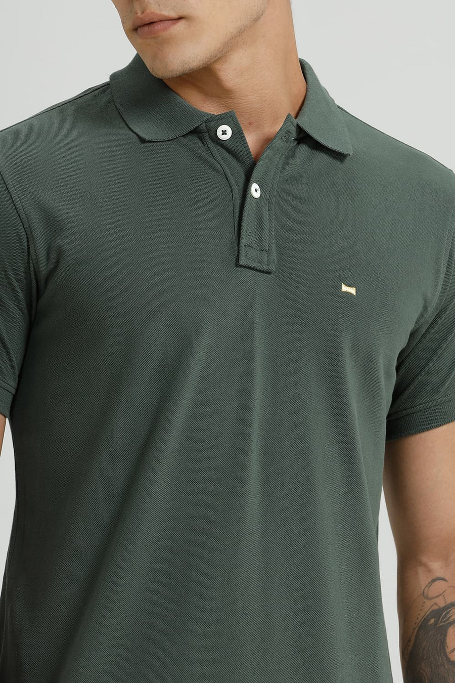 BASICS REGULAR FIT CILANTRO COTTON POLO T-SHIRT